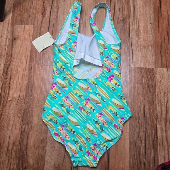 NEW Aliana Swim One Piece Surfboard Print Swimsuit Womens Size M Green - Picture 3 of 5
